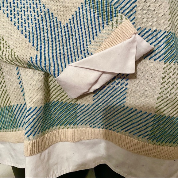 Thick sweater green, blue, cream plaid design - Picture 6 of 15